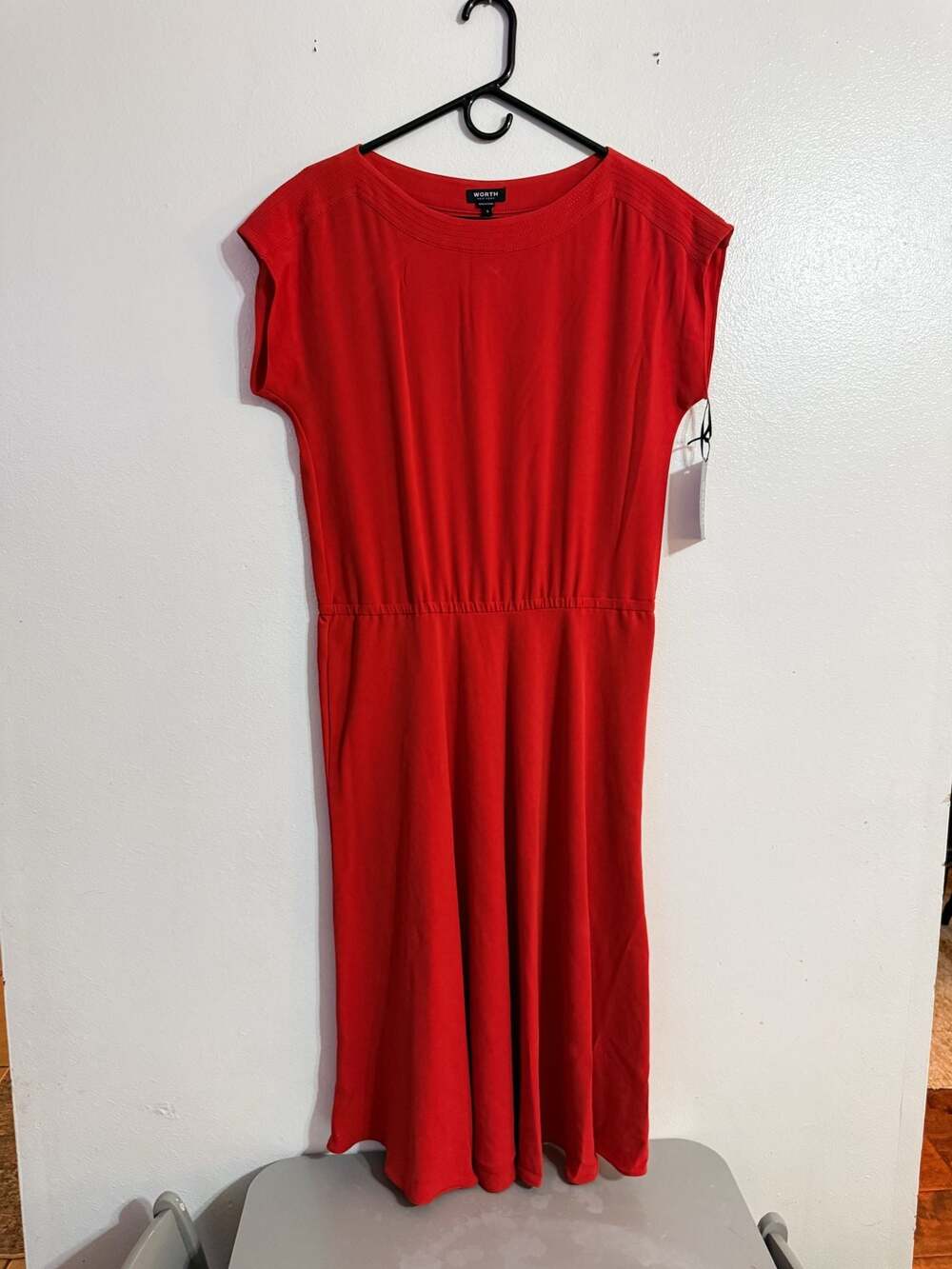 NEW Worth New York Poppy Red Short Sleeve Elastic Waist Dress